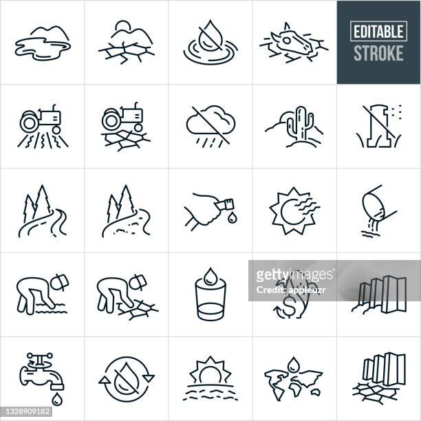 drought thin line icons - editable stroke - land stock illustrations