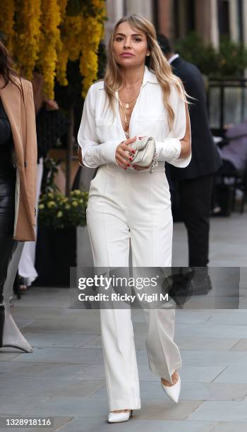 Elen Rivas seen at Scott's restaurant in Mayfair having dinner with friends outside on July 15, 2021 in London, England.