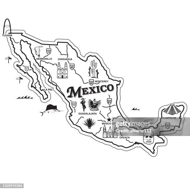 mexiko landmark reisekarte - hermosillo stock-grafiken, -clipart, -cartoons und -symbole