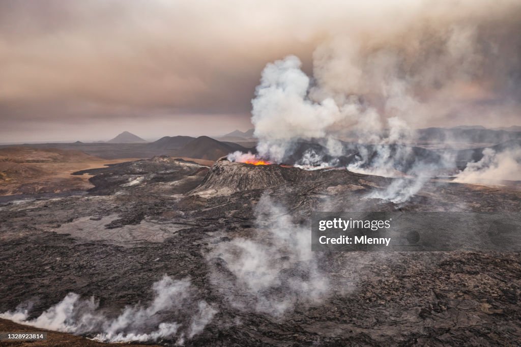 Erupting Fagradalsfjall Volcano Landscape Iceland