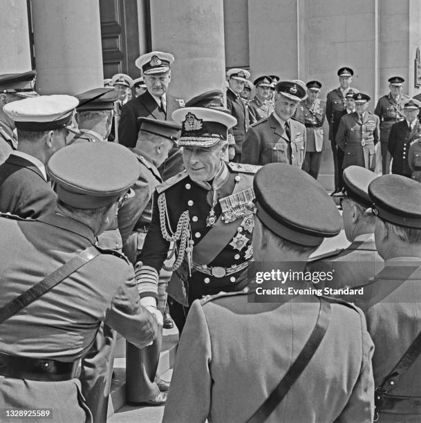 Louis Mountbatten, 1st Earl Mountbatten of Burma retires as Chief of the Defence Staff, during an official ceremony at the Ministry of Defence in...