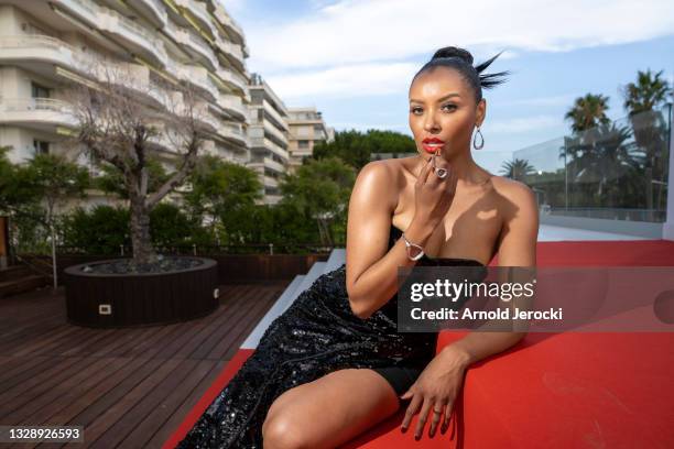 Kat Graham poses for a photo session during the 74th annual Cannes Film Festival at Hotel Martinez on July 15, 2021 in Cannes, France.