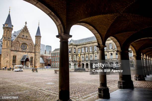 General view of the Binnenhof with the Ridderzaal in the background on July 15, 2021 in The Hague, Netherlands. The Binnenhof is closed due to a...