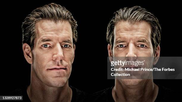 Founders of cryptocurrency exchange, Gemini, Cameron Winklevoss and Tyler Winklevoss are photographed for Forbes Magazine on March 11, 2021 in New...