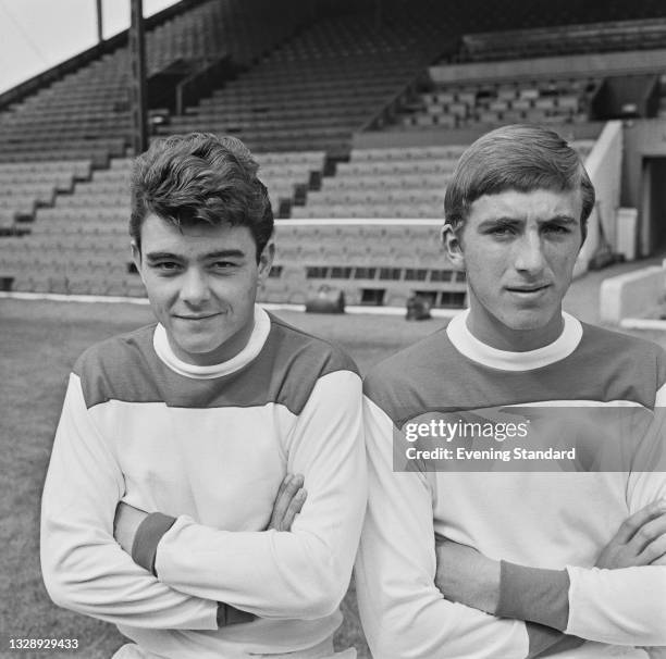 English footballers Keith Peacock and Billy Bonds of League Division 2 team Charlton Athletic at the start of the 1965-66 season, UK, 11th August...