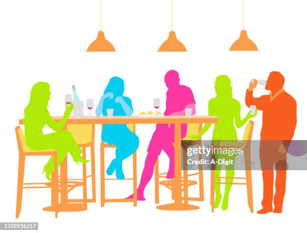 night out colored - couple having dinner stock illustrations