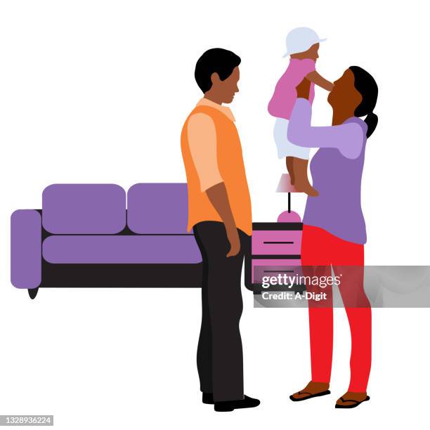 new family home life flat design - hispanic family living room stock illustrations