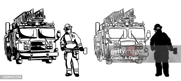 Fire Engine And Fireman Silhouette Fire Engine And Fireman Silhouette
