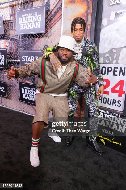 Cent and NLE Choppa attend the "Power Book III: Raising Kanan" New York Premiere at Hammerstein Ballroom on July 15, 2021 in New York City.