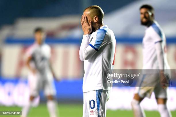 Andrés D'Alessandro of Nacional reacts during a round of sixteen match between Nacional and Peñarol as part of Copa CONMEBOL Sudamericana 2021 at...