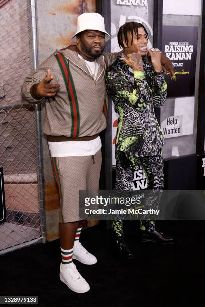 Cent and NLE Choppa attend 'Power Book III: Raising Kanan' global premiere event and screening at Hammerstein Ballroom on July 15, 2021 in New York...