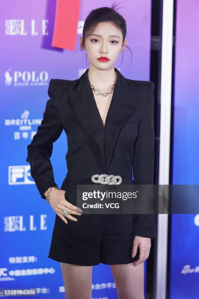 Actress Lin Yun attends 'SuperELLE - The Nationa of Youth' awards ceremony on July 15, 2021 in Shanghai, China.