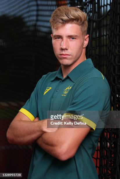 Decathlete Ash Moloney poses for a portrait during an Athletics Australia training camp at Barlow Park on July 16, 2021 in Cairns, Australia.