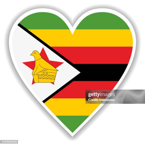 ilustrações, clipart, desenhos animados e ícones de bandeira do zimbábue no coração com sombra e contorno branco - bandeira de zimbabué
