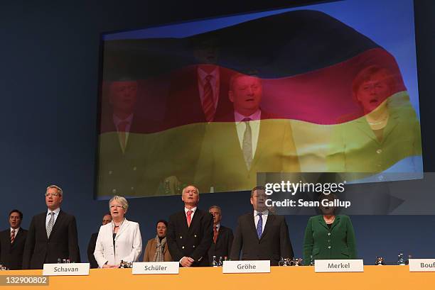 German Chancellor Angela Merkel , Chairwoman of the German Christian Democrats , and other leading CDU members, including General Secretary Hermann...