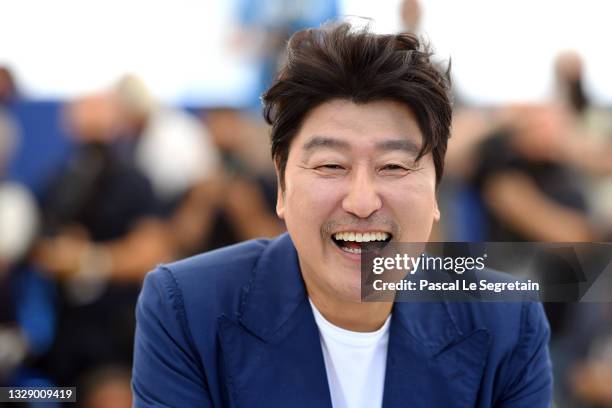 Song Kang-ho attends the "Bi-Sang-Seon-Eon/Emergency Declaration" photocall during the 74th annual Cannes Film Festival on July 16, 2021 in Cannes,...