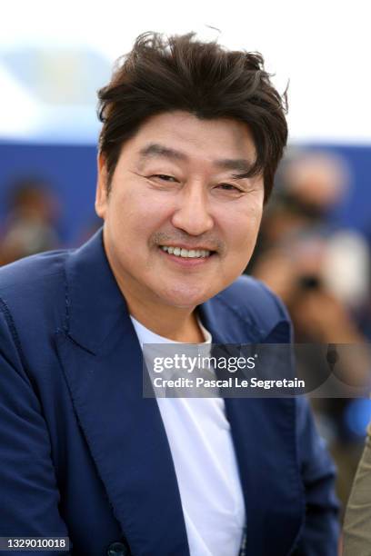 Song Kang-ho attends the "Bi-Sang-Seon-Eon/Emergency Declaration" photocall during the 74th annual Cannes Film Festival on July 16, 2021 in Cannes,...