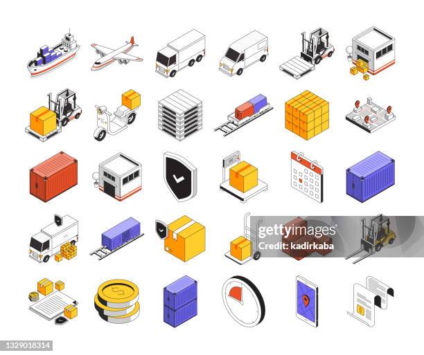 delivery and logistics elements isometric icon set and three dimensional design - receipt stock illustrations