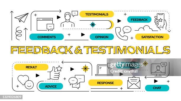 stockillustraties, clipart, cartoons en iconen met feedback and testimonials related vector banner design concept, modern line style with icons - testimonial