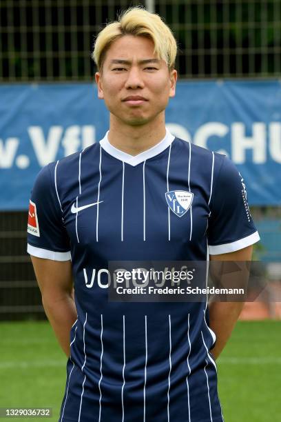 Takuma Asano of VfL Bochum poses during the team presentation at on July 16, 2021 in Bochum, Germany.