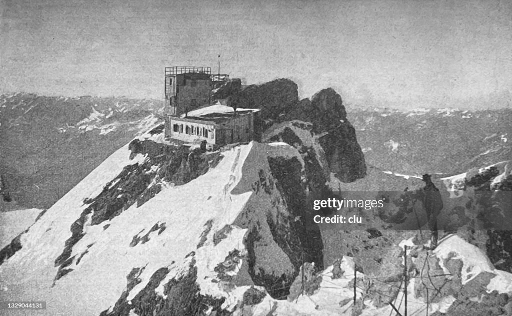 Zugspitze mountain peak, Germany, weather station and mountain hut
