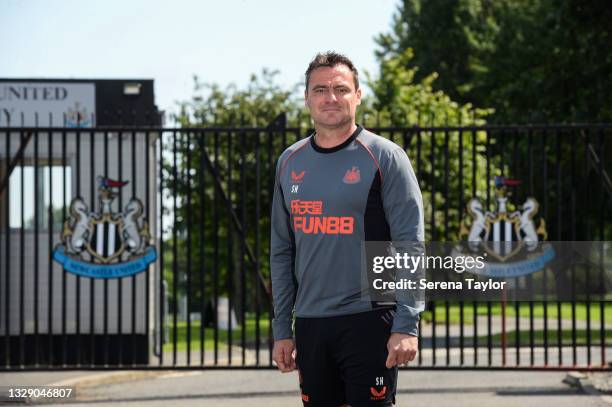Steve Harper speaks with the clubs media team after being announced as the Permanent Academy Manager on July 16, 2021 in Newcastle upon Tyne, England.