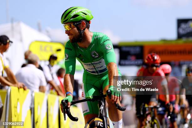 Mark Cavendish of The United Kingdom and Team Deceuninck - Quick-Step Green Points Jersey at arrival during the 108th Tour de France 2021, Stage 19 a...