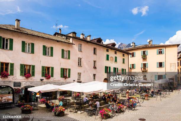bormio, piazza cavour (lombardy, italy) - piazza cavour stock pictures, royalty-free photos & images