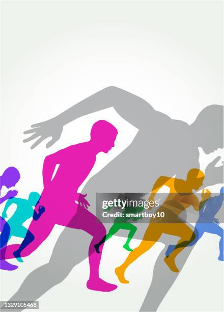 sprinter silhouetten - sprint-sport-wettbewerbsform stock-grafiken, -clipart, -cartoons und -symbole