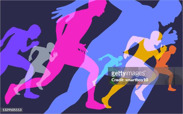 ilustrações, clipart, desenhos animados e ícones de silhuetas de velocistas - sprint