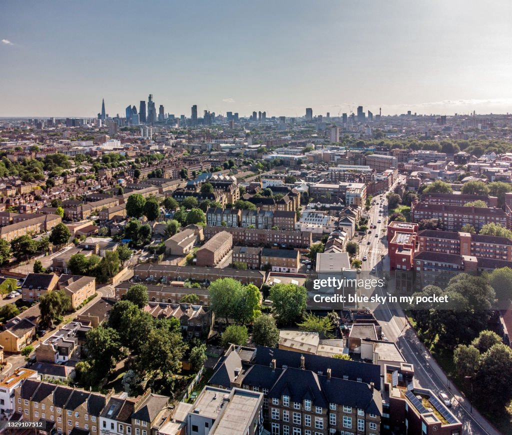 Well Street, Hackney and the surrounding area. Looking west towards the city skyline