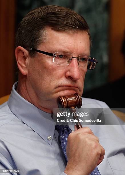 Senate Budget Committee Chairman Sen. Kent Conrad listens to testimony during a hearing on Capitol Hill November 15, 2011 in Washington, DC....