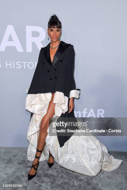 Cindy Bruna attends the amfAR Cannes Gala 2021 during the 74th Annual Cannes Film Festival at Villa Eilenroc on July 16, 2021 in Cap d'Antibes,...