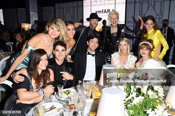 Mia Von Criss, Alisa Volskaya, Darren Criss, Tamara Kalinic, guests, Ellen Von Unwerth, Isabel Getty, Coco König and Ivy Love Getty attend the amfAR...