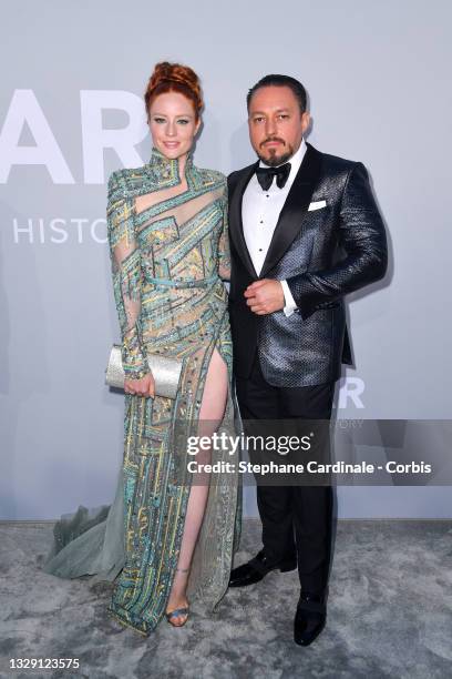 Barbara Meier and Klemens Hallmann attend the amfAR Cannes Gala 2021 during the 74th Annual Cannes Film Festival at Villa Eilenroc on July 16, 2021...