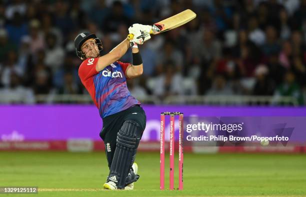 Liam Livingstone of England batting on his way to a century during the 1st Vitality T20 International between England and Pakistan at Trent Bridge on...