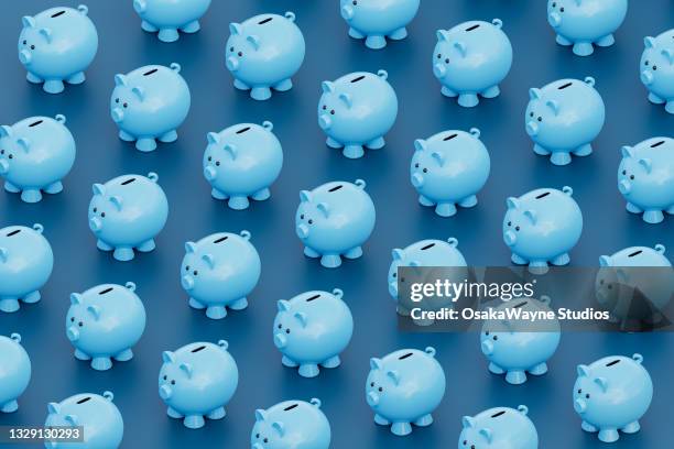 blue piggybanks theme, cute pigs arranged into mesh pattern - piggybank stock-fotos und bilder