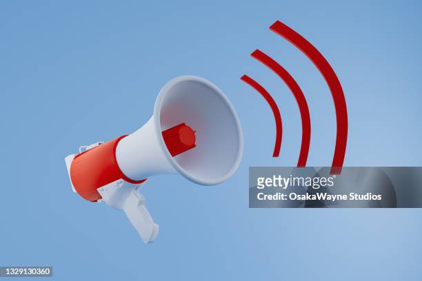 red and white megaphone announcement. - activist icon stock-fotos und bilder