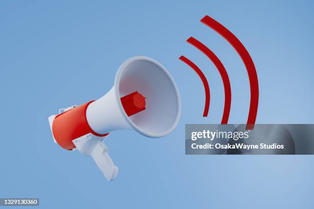 red and white megaphone announcement. - activist icon - fotografias e filmes do acervo