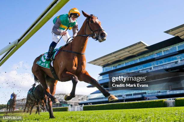 Tim Clark on La Chevalee wins race 4 the City Tattersalls Club Handicap during Sydney Racing at Royal Randwick Racecourse on July 17, 2021 in Sydney,...