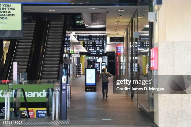 Empty shopping areas of Pitt Street mall in the CBD on July 17, 2021 in Sydney, Australia. Lockdown restrictions have been further tightened as NSW...