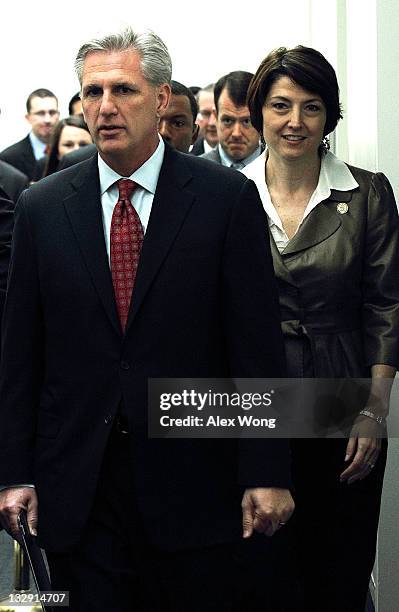 House Majority Whip Rep. Kevin McCarthy and Rep. Cathy McMorris Rodgers arrive for a media availability after a closed Republican Conference meeting...