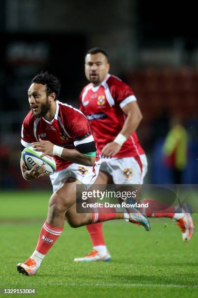 Nafi Tuitavake of Tonga makes a run during the International Test Match and Rugby World Cup Qualifier match between Tonga and Samoa at FMG Stadium...