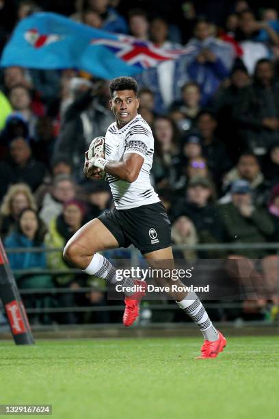 Ben Volavola of Fiji makes a run during the International Test Match between the New Zealand All Blacks and Fiji at FMG Stadium Waikato on July 17,...