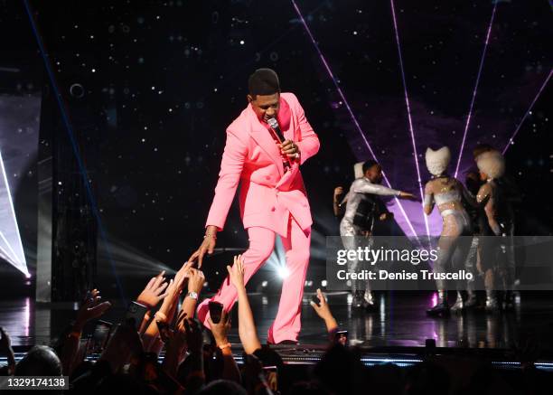 Usher performs at the grand opening of “USHER The Las Vegas Residency” at The Colosseum at Caesars Palace on July 16, 2021 in Las Vegas, Nevada.