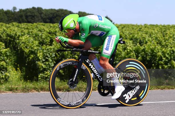 Mark Cavendish of The United Kingdom and Team Deceuninck - Quick-Step Green Points Jersey during the 108th Tour de France 2021, Stage 20 a 30,8km...