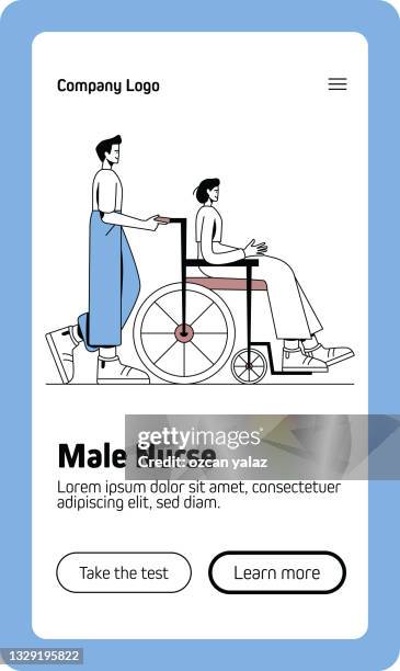 modernes flat design konzept der männlichen krankenschwester mit. - altenpfleger männlich stock-grafiken, -clipart, -cartoons und -symbole