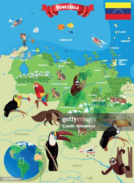 cartoon map of venezuela - venezuela stock illustrations