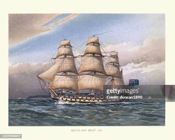 battleship of the royal navy, 18th century warships, sailing ship - tall ship stock illustrations