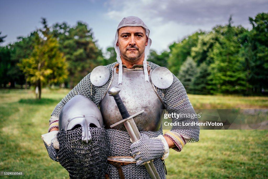 Medieval warrior with chain mail armor